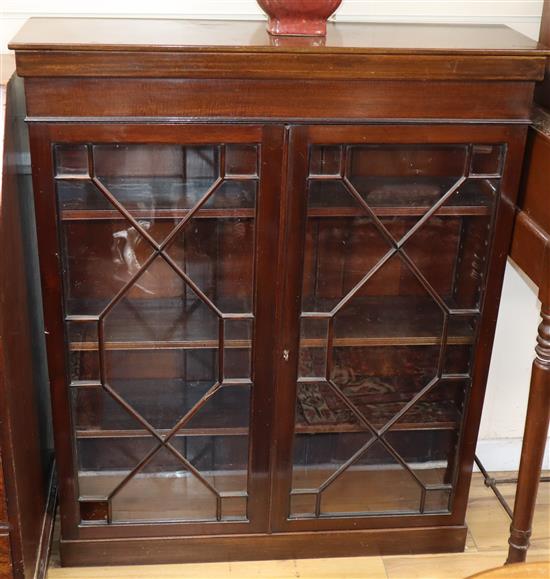 A near pair of Georgian design glazed mahogany bookcases Larger 92cm wide